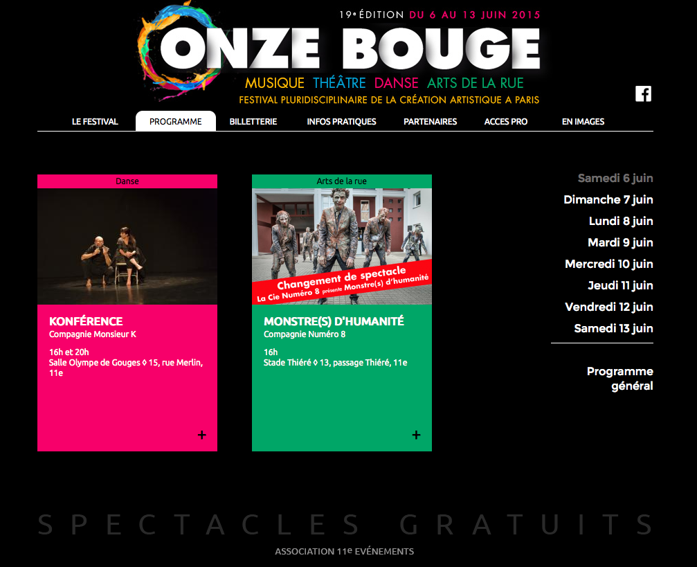 Festival Onze 2015- Page programme
